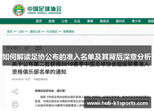 如何解读足协公布的准入名单及其背后深意分析